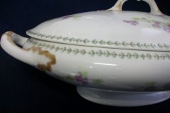 CMC-  MAUREIL CHAPEAU & CHARLES-  PURPLE VIOLETS-  OVAL COVERED SERVING BOWL  ..... http://jaapiesfinechinastore.com