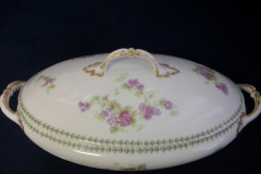 CMC-  MAUREIL CHAPEAU & CHARLES-  PURPLE VIOLETS-  OVAL COVERED SERVING BOWL  ..... https://www.jaapiesfinechinastore.com