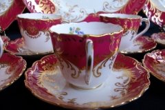 COALPORT SANDRINGHAM MAROON-  DEMI CUP & SAUCER   .....   http://jaapiesfinechinastore.com