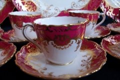 COALPORT SANDRINGHAM MAROON-  DEMI CUP & SAUCER   .....   http://jaapiesfinechinastore.com