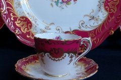COALPORT SANDRINGHAM MAROON-  DEMI CUP & SAUCER   .....   http://jaapiesfinechinastore.com