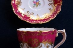 COALPORT SANDRINGHAM MAROON-  DEMI CUP & SAUCER   .....   http://jaapiesfinechinastore.com