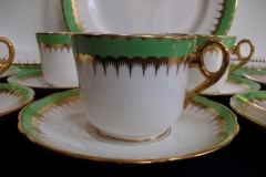 COALPORT SPEARPOINT GREEN #Y3691- COFFEE CUP & SAUCER ..... https://www.jaapiesfinechinastore.com