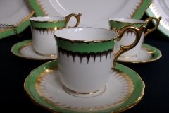 COALPORT SPEARPOINT GREEN #6143A- DEMITASSE CUP & SAUCER .....   http://jaapiesfinechinastore.com