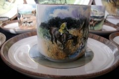 W.T. COPELAND LIONEL EDWARDS FOX HUNT- DEMI CUP & SAUCER #3  " GOING TO A HALLOA" CUP & "THE HUNTSMAN" SAUCER .... http://jaapiesfinechinastore.com