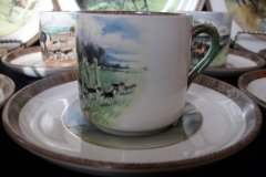 W.T. COPELAND LIONEL EDWARDS FOX HUNT- DEMI CUP & SAUCER #3  " GOING TO A HALLOA" CUP & "THE HUNTSMAN" SAUCER .... http://jaapiesfinechinastore.com