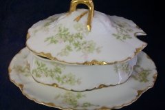 HAVILAND APPLE BLOSSOM SCH 61L-  COVERED GRAVY BOAT WITH ATTACHED UNDERPLATE ..... http://jaapiesfinechinastore.com