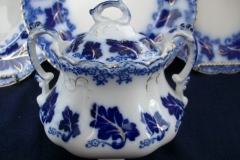 JOHNSON BROTHERS  NORMANDY (FLOW BLUE)-  COVERED SUGAR BOWL   .....    https://www.jaapiesFineChinaStore.com