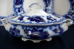 JOHNSON BROTHERS NORMANDY (FLOW BLUE)-  OVAL COVERED SERVING BOWL    ..... https://www.jaapiesFineChinaStore.com