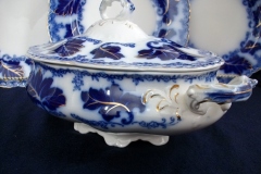 JOHNSON BROTHERS NORMANDY (FLOW BLUE)-  OVAL COVERED SERVING BOWL    ..... https://www.jaapiesFineChinaStore.com