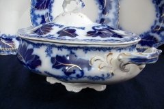 JOHNSON BROTHERS NORMANDY (FLOW BLUE)-  OVAL COVERED SERVING BOWL    ..... https://www.jaapiesFineChinaStore.com