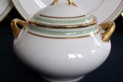 PORCELAINE LIMOUSINE/MARTIAL REDON GREEN GREEK KEY-  COVERED SUGAR BOWL   ..... http://jaapiesfinechinastore.com