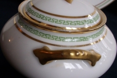 PORCELAINE LIMOUSINE/MARTIAL REDON GREEN GREEK KEY-  COVERED SUGAR BOWL   ..... https://www.jaapiesfinechinastore.com