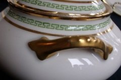 PORCELAINE LIMOUSINE/MARTIAL REDON GREEN GREEK KEY-  COVERED SUGAR BOWL   ..... http://jaapiesfinechinastore.com