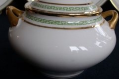 PORCELAINE LIMOUSINE/MARTIAL REDON GREEN GREEK KEY-  COVERED SUGAR BOWL   ..... http://jaapiesfinechinastore.com