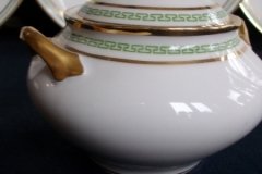 PORCELAINE LIMOUSINE/MARTIAL REDON GREEN GREEK KEY-  COVERED SUGAR BOWL   ..... http://jaapiesfinechinastore.com