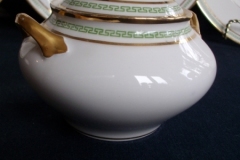 PORCELAINE LIMOUSINE/MARTIAL REDON GREEN GREEK KEY-  COVERED SUGAR BOWL   ..... https://www.jaapiesfinechinastore.com