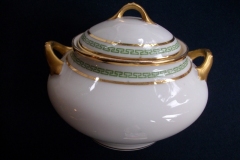 PORCELAINE LIMOUSINE/MARTIAL REDON GREEN GREEK KEY-  COVERED SUGAR BOWL   ..... https://www.jaapiesfinechinastore.com