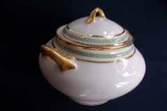 PORCELAINE LIMOUSINE/MARTIAL REDON GREEN GREEK KEY-  COVERED SUGAR BOWL   ..... https://www.jaapiesfinechinastore.com