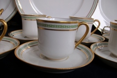 PORCELAINE LIMOUSINE/MARTIAL REDON GREEN GREEK KEY -DEMI CUP & SAUCER   ..... https://www.jaapiesfinechinastore.com