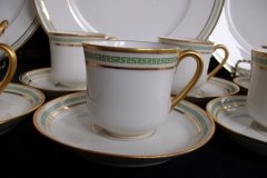 PORCELAINE LIMOUSINE/MARTIAL REDON GREEN GREEK KEY -DEMI CUP & SAUCER   ..... http://jaapiesfinechinastore.com