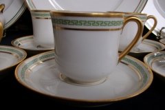 PORCELAINE LIMOUSINE/MARTIAL REDON GREEN GREEK KEY -DEMI CUP & SAUCER   ..... http://jaapiesfinechinastore.com