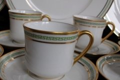 PORCELAINE LIMOUSINE/MARTIAL REDON GREEN GREEK KEY -DEMI CUP & SAUCER   ..... http://jaapiesfinechinastore.com
