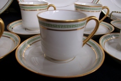 PORCELAINE LIMOUSINE/MARTIAL REDON GREEN GREEK KEY -DEMI CUP & SAUCER   ..... https://www.jaapiesfinechinastore.com