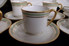 PORCELAINE LIMOUSINE/MARTIAL REDON GREEN GREEK KEY -DEMI CUP & SAUCER   ..... http://jaapiesfinechinastore.com