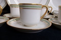 PORCELAINE LIMOUSINE/MARTIAL REDON GREEN GREEK KEY -DEMI CUP & SAUCER   ..... http://jaapiesfinechinastore.com