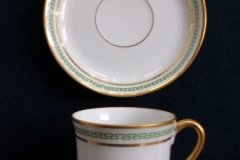 PORCELAINE LIMOUSINE/MARTIAL REDON GREEN GREEK KEY -DEMI CUP & SAUCER   ..... http://jaapiesfinechinastore.com