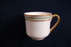 PORCELAINE LIMOUSINE/MARTIAL REDON GREEN GREEK KEY -DEMI CUP & SAUCER   ..... https://www.jaapiesfinechinastore.com