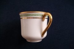 PORCELAINE LIMOUSINE/MARTIAL REDON GREEN GREEK KEY -DEMI CUP & SAUCER   ..... http://jaapiesfinechinastore.com