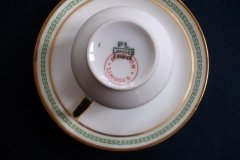 PORCELAINE LIMOUSINE/MARTIAL REDON GREEN GREEK KEY -DEMI CUP & SAUCER   ..... http://jaapiesfinechinastore.com
