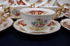 REGENCY FLORAL SPRAYS, MAROON & TAN CARTOUCHE-  CUP & SAUCER   .....   http://jaapiesfinechinastore.com