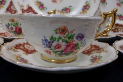 REGENCY FLORAL SPRAYS, MAROON & TAN CARTOUCHE-  CUP & SAUCER   .....   https://www.jaapiesfinechinastore.com