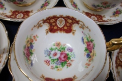 REGENCY FLORAL SPRAYS, MAROON & TAN CARTOUCHE-  CUP & SAUCER   .....   https://www.jaapiesfinechinastore.com