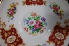 REGENCY FLORAL SPRAYS, MAROON & TAN CARTOUCHE-  CUP & SAUCER   .....   http://jaapiesfinechinastore.com