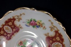 REGENCY FLORAL SPRAYS, MAROON & TAN CARTOUCHE-  CUP & SAUCER   .....   http://jaapiesfinechinastore.com