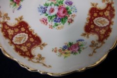 REGENCY FLORAL SPRAYS, MAROON & TAN CARTOUCHE-  CUP & SAUCER   .....   http://jaapiesfinechinastore.com