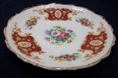 REGENCY FLORAL SPRAYS, MAROON & TAN CARTOUCHE-  CUP & SAUCER   .....   http://jaapiesfinechinastore.com