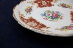 REGENCY FLORAL SPRAYS, MAROON & TAN CARTOUCHE-  CUP & SAUCER   .....   http://jaapiesfinechinastore.com