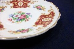 REGENCY FLORAL SPRAYS, MAROON & TAN CARTOUCHE-  CUP & SAUCER   .....   http://jaapiesfinechinastore.com