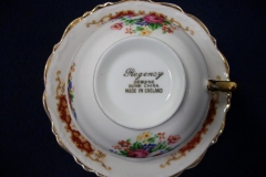 REGENCY FLORAL SPRAYS, MAROON & TAN CARTOUCHE-  CUP & SAUCER   .....   https://www.jaapiesfinechinastore.com