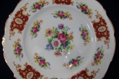 REGENCY FLORAL SPRAYS, MAROON & TAN CARTOUCHE-  DINNER PLATE  10 5/8"   .....   https://www.jaapiesfinechinastore.com