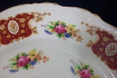 REGENCY FLORAL SPRAYS, MAROON & TAN CARTOUCHE-  DINNER PLATE  10 5/8"   .....   http://jaapiesfinechinastore.com