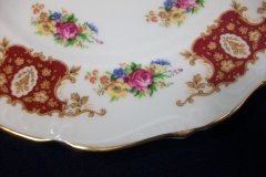 REGENCY FLORAL SPRAYS, MAROON & TAN CARTOUCHE-  DINNER PLATE  10 5/8"   .....   http://jaapiesfinechinastore.com