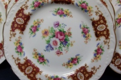 REGENCY FLORAL SPRAYS, MAROON & TAN CARTOUCHE-  SALAD PLATE  8 3/4"   .....   https://www.jaapiesfinechinastore.com