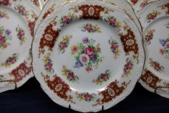 REGENCY FLORAL SPRAYS, MAROON & TAN CARTOUCHE-  SALAD PLATE  8 3/4"   .....   http://jaapiesfinechinastore.com