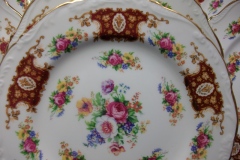 REGENCY FLORAL SPRAYS, MAROON & TAN CARTOUCHE-  SALAD PLATE  8 3/4"   .....   https://www.jaapiesfinechinastore.com